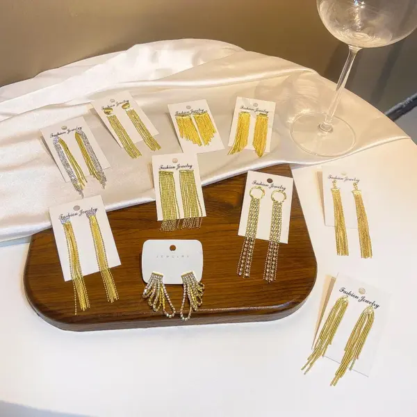 Fashion Geometric Copper Drop Earrings Tassel Zircon Copper Earrings