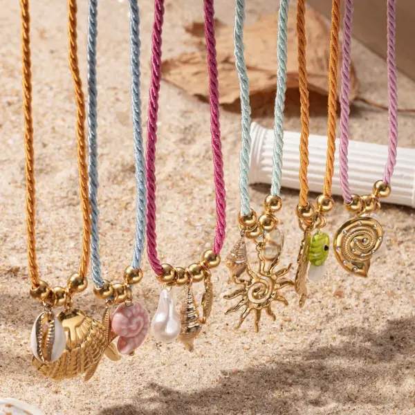 Wholesale Tina Stainless Steel Necklace Simple High-End Ocean Element Shell Colorful Rope Pendant Necklace Jewelry