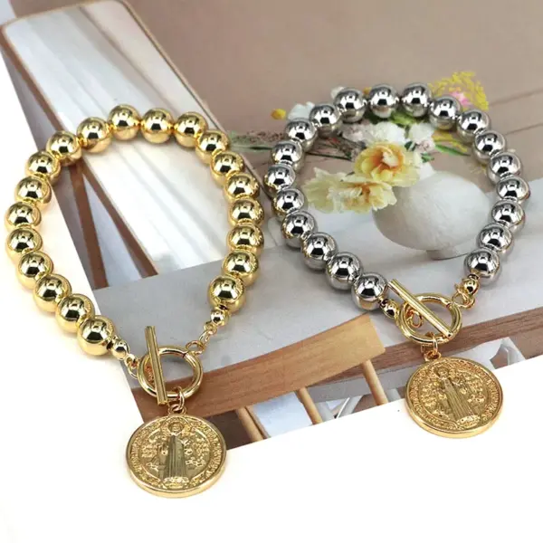 Wholesale Copper Beaded Plating Round Virgin Mary Bracelets