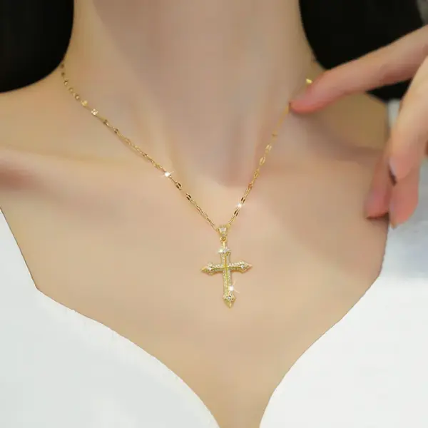 Stainless Steel 18K Gold Plated Simple Style Plating Inlay Cross Zircon