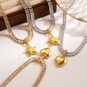 Wholesale Elegant Glam Pentagram Heart Shape Copper 18k Gold Plated Zircon Pendant Necklace In Bulk