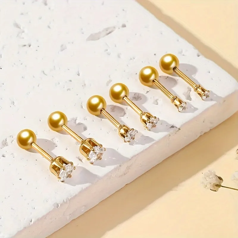 Wholesale 3 Pairs Simple Style Classic Style Geometric 304 Stainless Steel 18K Gold Plated Cartilage Earrings