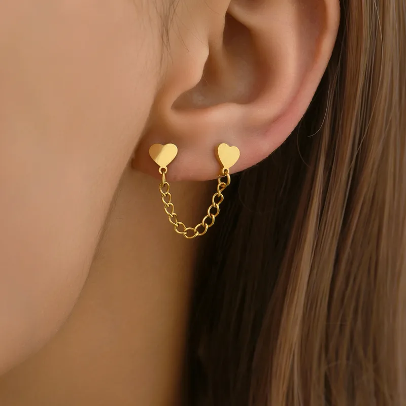 Wholesale PVD Coated Real Gold Plated 14K Gold Rose Gold Plated Heart Shape 304 Stainless Steel Simple Style Waterproof Non Tarnish Earrings