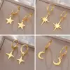 Wholesale 1 Pair Simple Style Star Moon Plating 304 Stainless Steel Drop Earrings