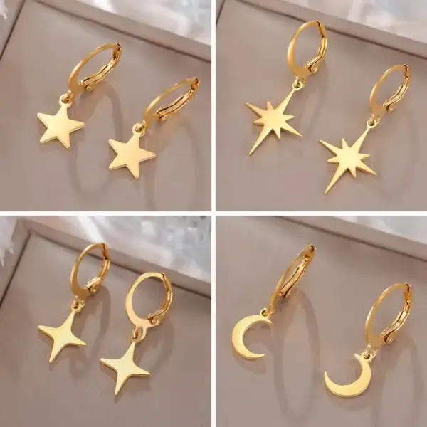Wholesale 1 Pair Simple Style Star Moon Plating 304 Stainless Steel Drop Earrings