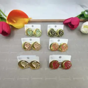 Round Spiral Pattern Oil Drop Earrings Random Color / 18k