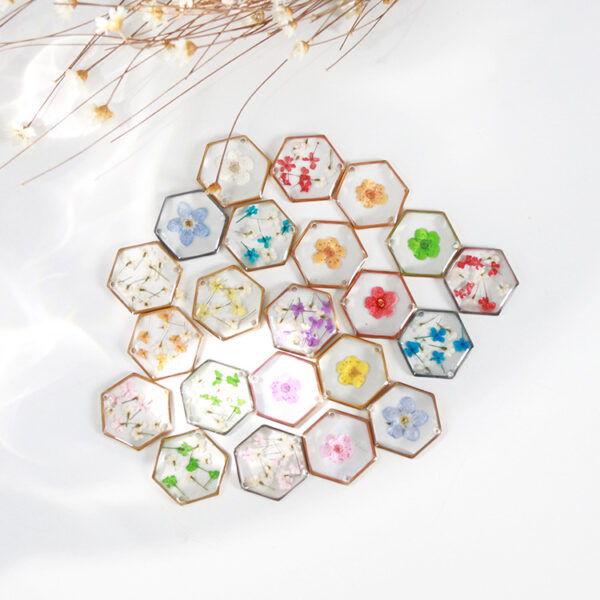 Wholesale New Aiwei Hexagonal Dried Flower Bracelet Gold Silver Colorful Small Flower Forget-Me-Not Dried Flower Stainless Steel Chain