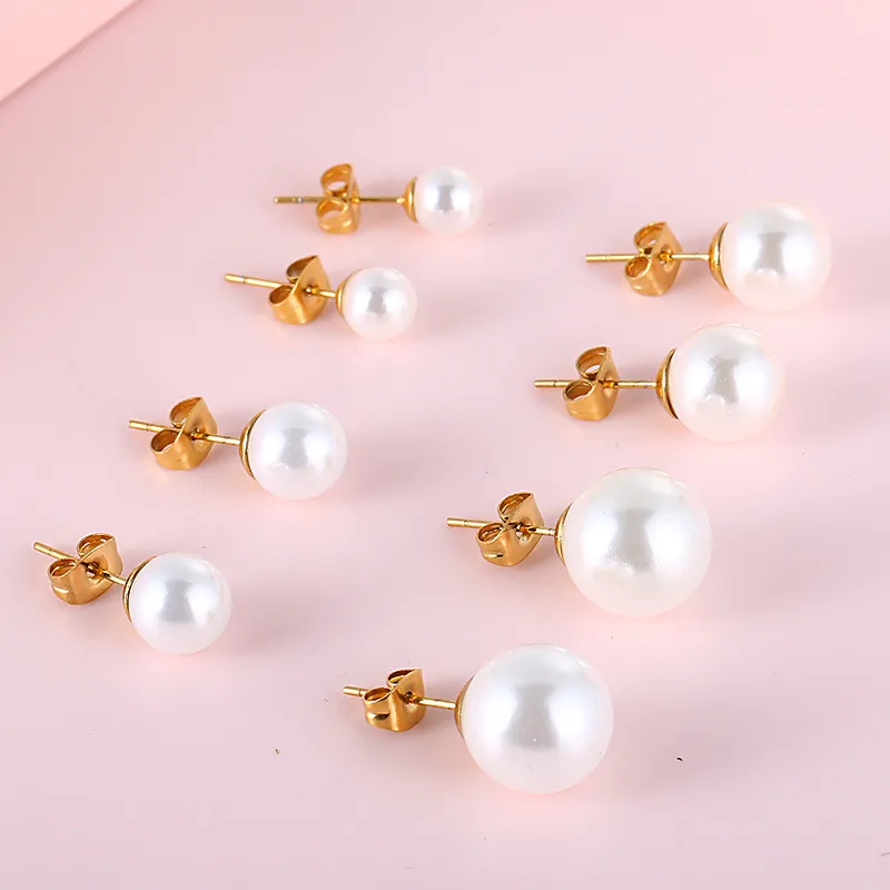Wholesale Geometric Plating Inlay 304 Stainless Steel Artificial Pearls Earrings For Women'S