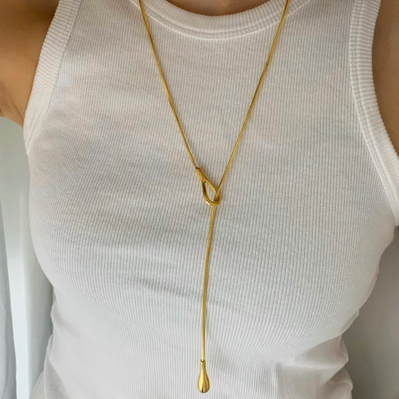 PVD Coated Real Gold Plated 16K White Plating Water oplets 304 Stainless Steel Simple Style Waterproof Non Tarnish Pendant Necklace