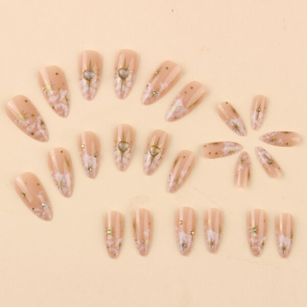 Wholesale Wear nail point drill almond long white halo nail art removable fake nails