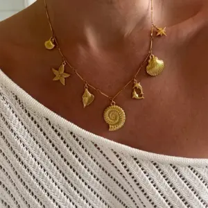 Wholesale Jewelry Retro Exaggerated Commute Starfish Conch Shell 304 Stainless Steel 18K Gold Plated Pendant Necklace