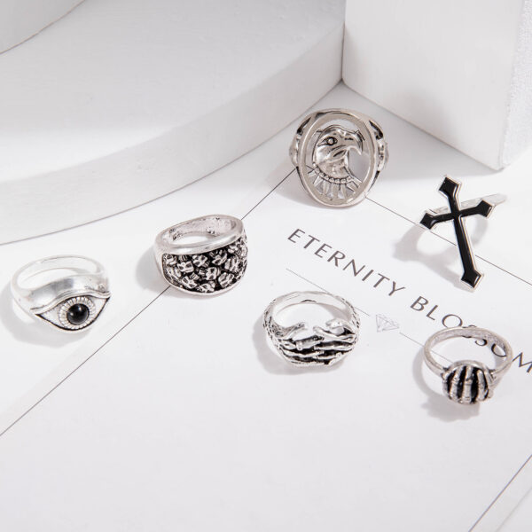 Wholesale Punk style cross skull ring set