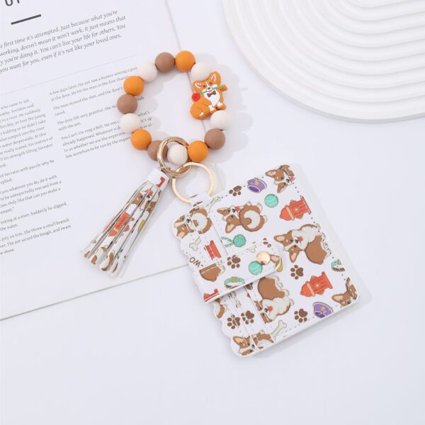 Wholesale Cardholder keychain PU tassel print animal keychains