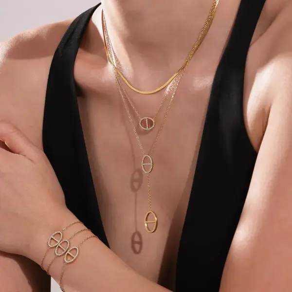 Wholesale Stainless Steel Zirconia Nose Ring Necklace Bracelet Earrings Jewelry Set Elegant Luxury Party Jewelry For Women