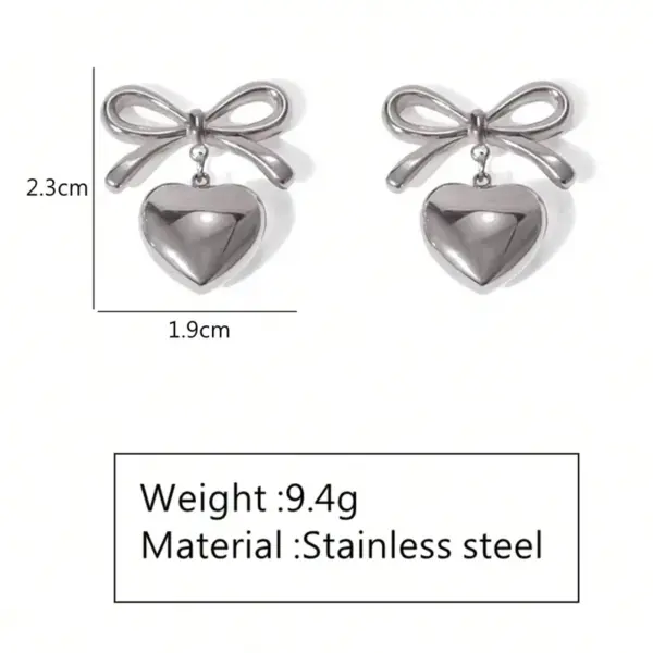 Wholesale Ion Plating (IP) 18K Gold Plated Heart Shape Bow Knot 304 Stainless Steel Elegant Glam Classic Style Waterproof Non Tarnish Drop Earrings