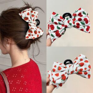oly-88fa9caade78ead99e72111f59c19142 Wholesale Sweet Cherry Strawberry Print Hair Clip with Bow, Versatile Shark Clip for the Back of the Head, Fashionable Hair Accessory
