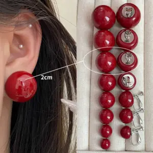 4163-2.0cm Red Bead Ear Clip Style