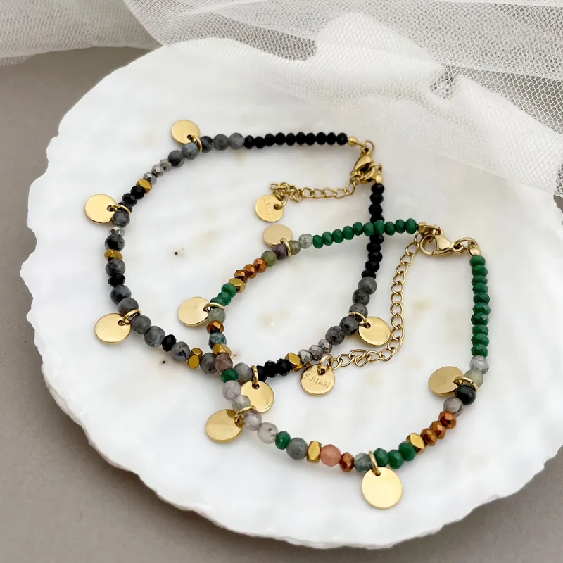 Wholesale Elegant Geometric 304 Stainless Steel Labradorite Gold Plated Natural Stone Stainless Steel Bracelets In Bulk