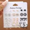 1 Set Simple Style Korean Style Pentagram Pearl Flower Inlay Alloy Artificial Pearls Artificial Diamond Ear Studs