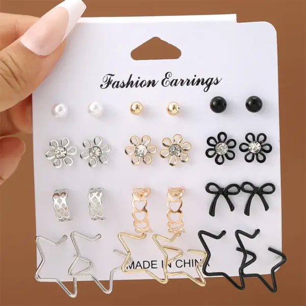 1 Set Simple Style Korean Style Pentagram Pearl Flower Inlay Alloy Artificial Pearls Artificial Diamond Ear Studs