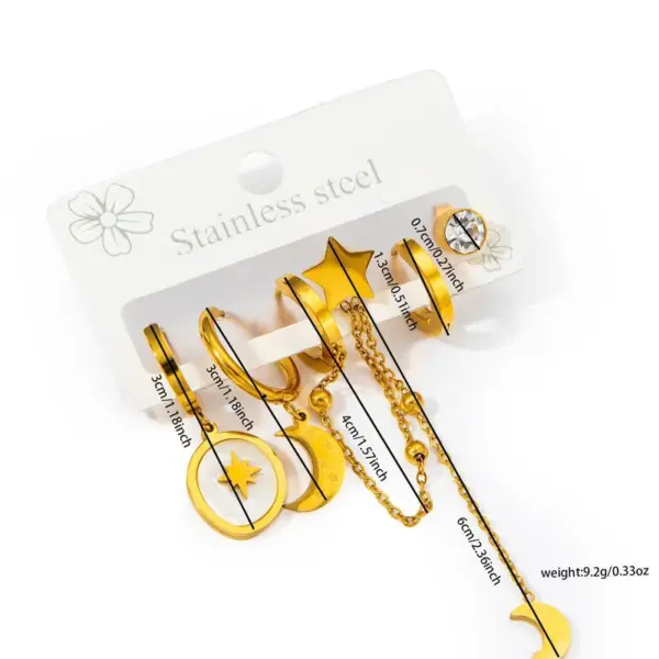 Wholesale 1 Set Modern Style Star Moon Heart Shape Plating Titanium Steel Drop Earrings Ear Studs