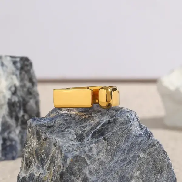PVD Coated Real Gold Plated 18K Gold Geometric 304 Stainless Steel Retro Waterproof Non Tarnish Open Ring