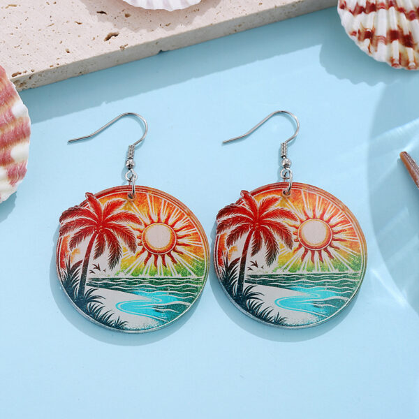 Wholesale Cross-border New Holiday Style Colorful Tropical Palm Tree Coconut Tree Sun Acrylic Pendant Earrings Beach Earrings