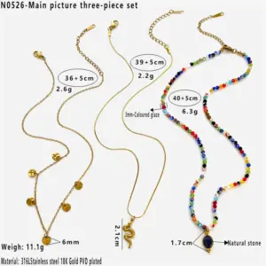 Main Picture Snake Small round Slice Natural Stone Necklace Three-Piece Set / One Size / N0526