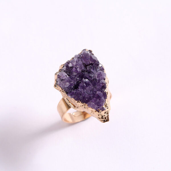 oly-891537b2d5560f8f9c73f9612613547c Wholesale Selling Natural Amethyst Cluster Electroplated Gold Open Ring Crystal Tooth Geode Rough Jewelry