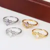 Wholesale Copper Inlay Heart Shape Petal Zircon Open Rings