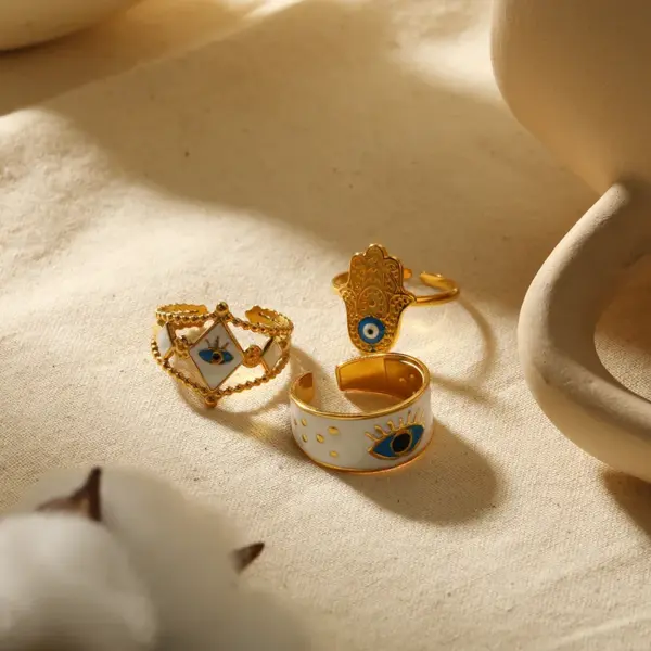 304 Stainless Steel Eye PVD Coated Real Gold Plated 18K Gold Casual Streetwear Waterproof Non Tarnish Open Rings