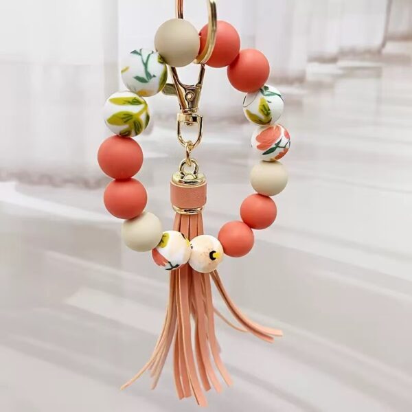 Wholesale Silicone Beaded Tassel Charm Keychain