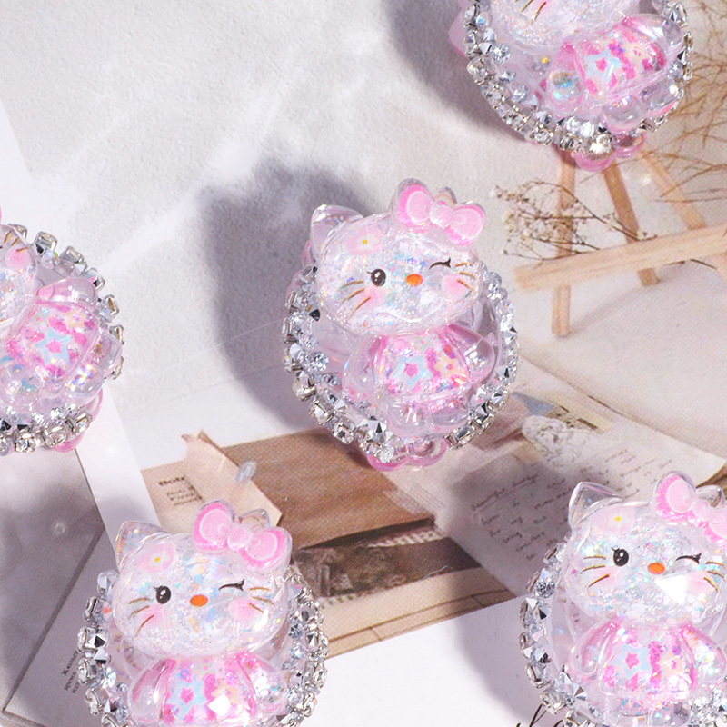Wholesale Cute cat soft clay diamond ball straight hole beads wholesale DIY mobile phone key chain necklace bag chain aessories