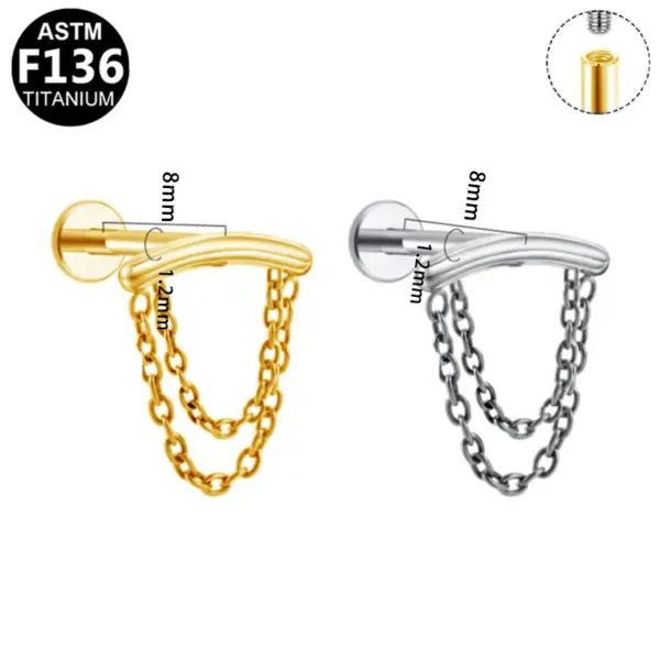 Wholesale 1 Piece Ear Cartilage Rings & Studs Simple Style Commute Geometric Pure Titanium Alloy Zircon Vacuum Plating 14K Gold Plated White Lip