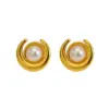 Wholesale 1 Pair Simple Style Classic Style Fish Tail Plating Inlay 304 Stainless Steel Artificial Pearls Resin 18K Gold Plated Ear Studs