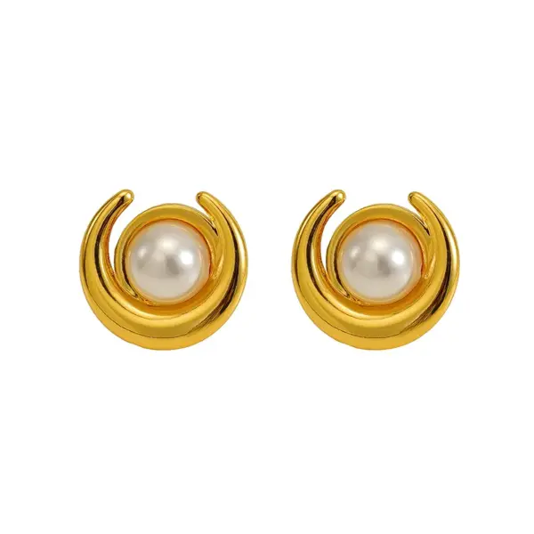 Wholesale 1 Pair Simple Style Classic Style Fish Tail Plating Inlay 304 Stainless Steel Artificial Pearls Resin 18K Gold Plated Ear Studs