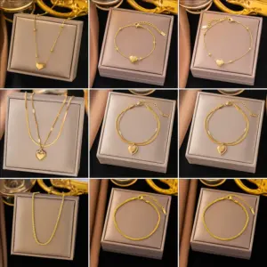 PVD Coated Real Gold Plated Geometric Heart Shape Titanium Steel Simple Style Classic Style Waterproof Non Tarnish Bracelets Anklet Necklace
