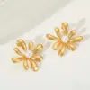 Wholesale 1 Pair Elegant Retro Artistic Geometric Flower Inlay 304 Stainless Steel Imitation Pearl 18K Gold Plated Ear Studs