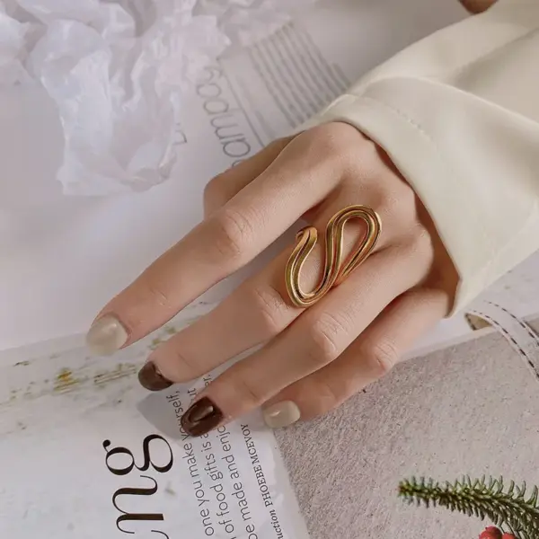 Wholesale Jewelry IG Style Simple Style Geometric Waves 304 Stainless Steel 18K Gold Plated Open Rings