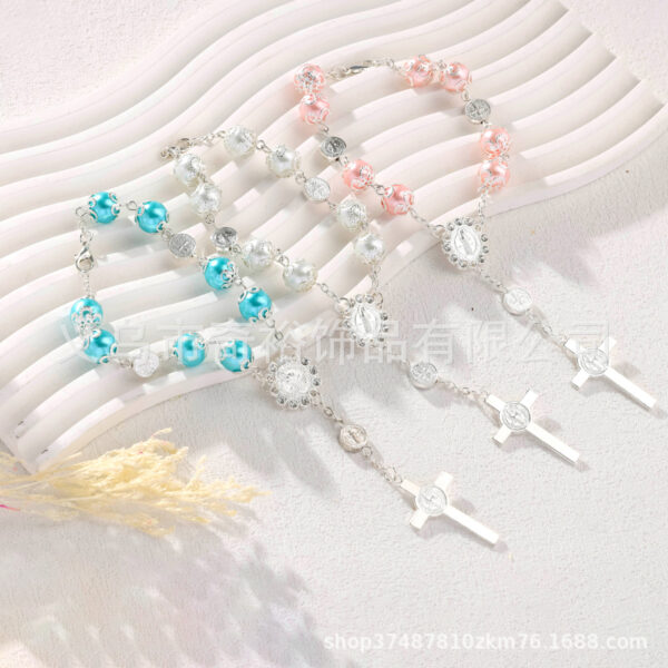 oly-8937a64b5c02a22fabe14574d5d437b3 Wholesale 10mm glass pearl cross blessing beaded bracelet