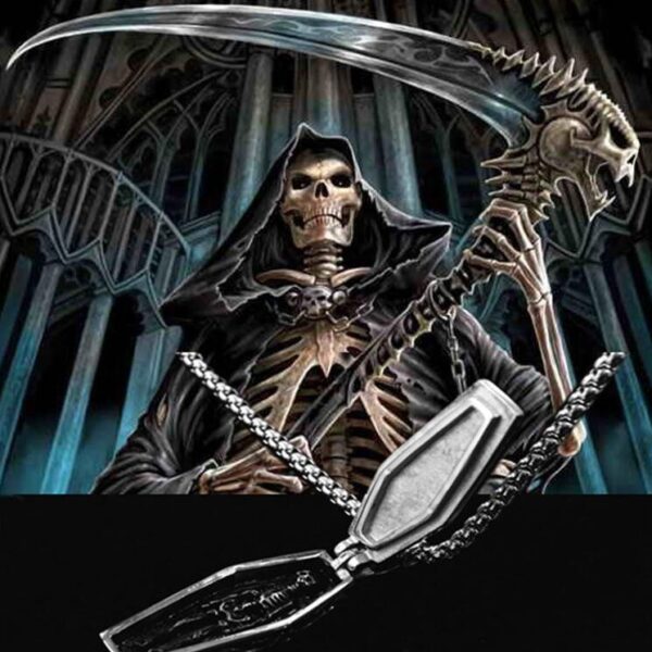 Wholesale European and American Domineering Cross Coffin Skeleton Pendant Retro Thai Silver Men's Necklace Vampire Jewelry