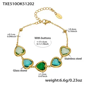 TXE510- Green Glass Stone Gold Bracelet 16.5+5cm