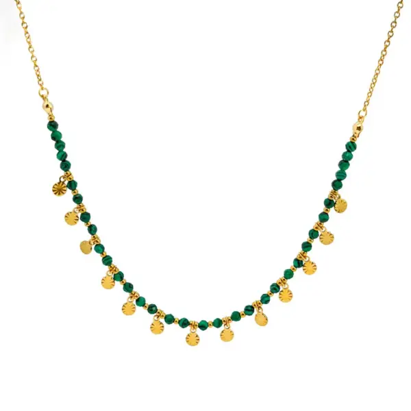 Wholesale Retro Geometric 304 Stainless Steel Malachite Necklace In Bulk