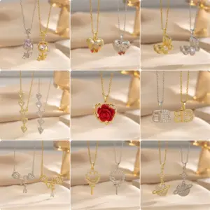 Wholesale PVD Coated Real Gold Plated 18K Gold Moon Rose Stainless Steel Vacation Classic Style Waterproof Non Tarnish Titanium Steel Pendant Necklace