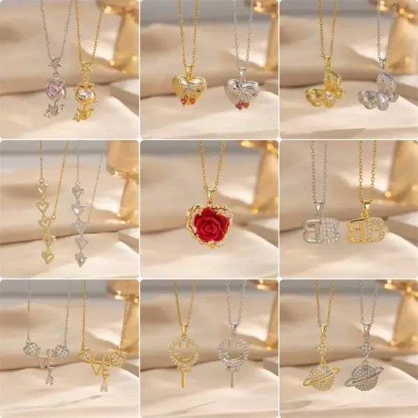 Wholesale PVD Coated Real Gold Plated 18K Gold Moon Rose Stainless Steel Vacation Classic Style Waterproof Non Tarnish Titanium Steel Pendant Necklace