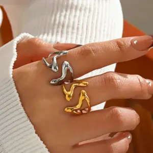 Wholesale Ion Plating (IP) 18K Gold Plated Irregular 304 Stainless Steel IG Style Simple Style Waterproof Non Tarnish Open Rings