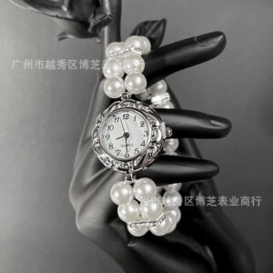 Large round pearl bracelet watch