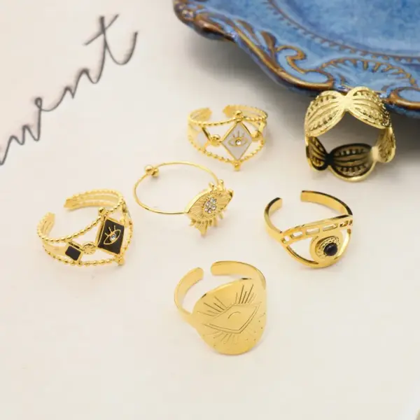 Wholesale PVD Coated 14K Gold Real Gold Plated Devil'S Eye 304 Stainless Steel Fashion Waterproof Non Tarnish Open Ring
