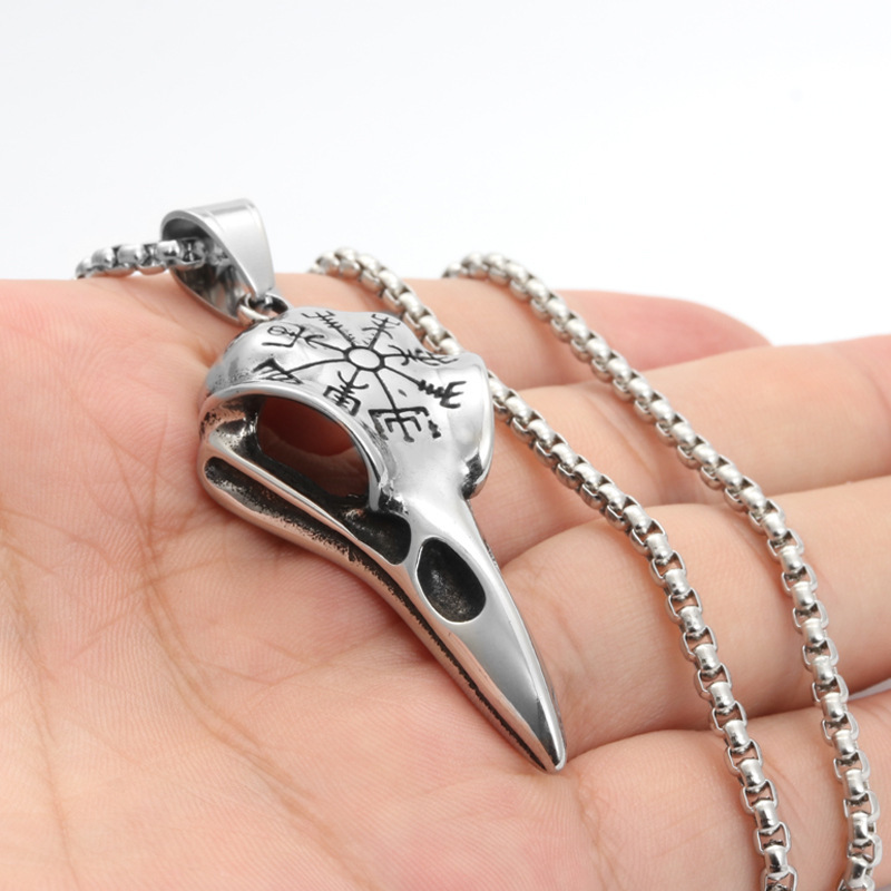 Wholesale 2025 European and American New Stainless Steel Necklace Viking Pirate Symbol Retro Crow Eagle Beak Pendant Jewelry