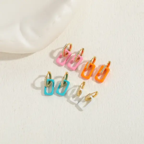 Wholesale 1 Pair Elegant Classic Style Square Enamel Plating Inlay Copper Zircon 14k Gold Plated Earrings